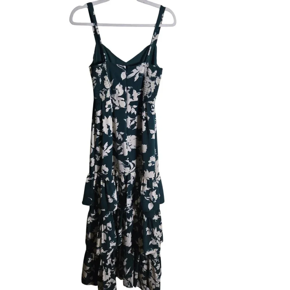 Abercrombie & Fitch Drama Floral Tiered Maxi Dress Green Cream 1/2 Lined Size S